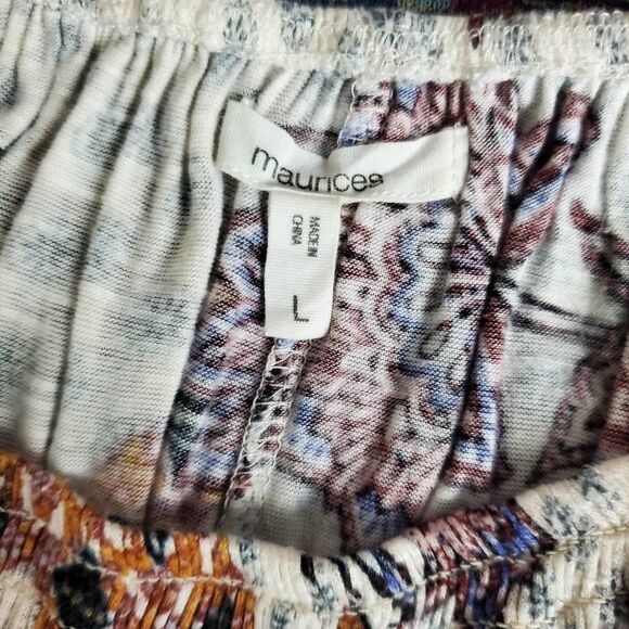 Maurices L Boho Floral Peasant Top 3/4 Sleeve Stretch Scoop Neck Geometric - Picture 5 of 7